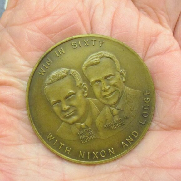 NIXON LODGE 1960 Presidential Election Gold Challenge Coin ~ GOP Republican Coin - Picture 11 of 14